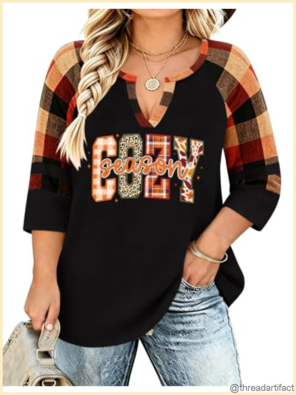 Womens Plus Size Fall Pumpkin Graphic V Neck 3/4 Sleeve Top